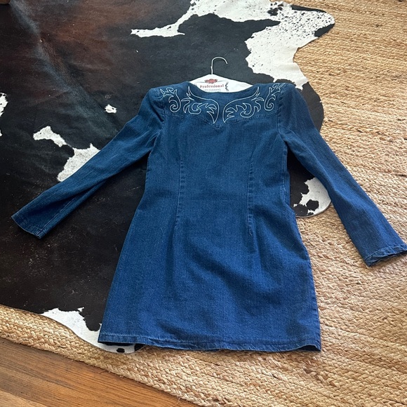 Avec Les Filles Denim Blue Embroidered Dress - Picture 6 of 6